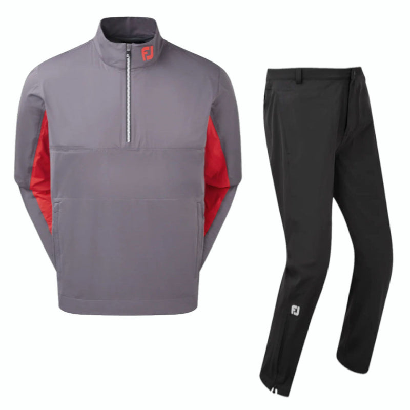 FootJoy HydroKnit 1/2 Zip/HydroTour Waterproof Suit - Charcoal/Red/White + Black