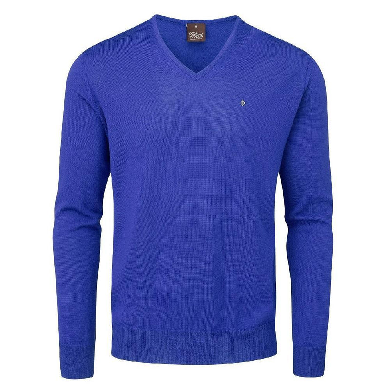 Oscar Jacobson Weston Pin V-Neck Merino Sweater - Royal Blue