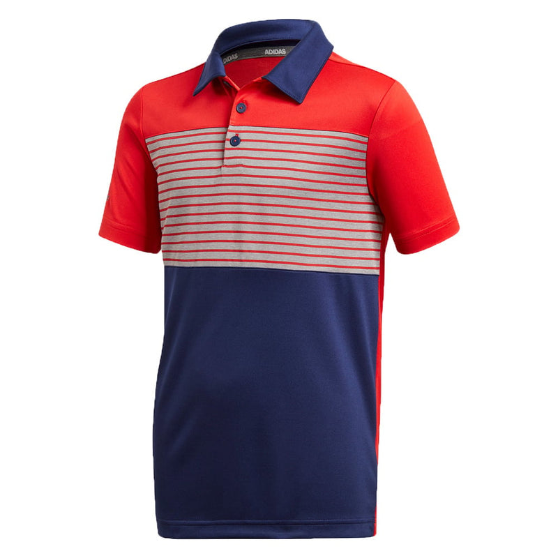 adidas Golf Engineered Stripe Junior Polo Shirt - Dark Blue/Red