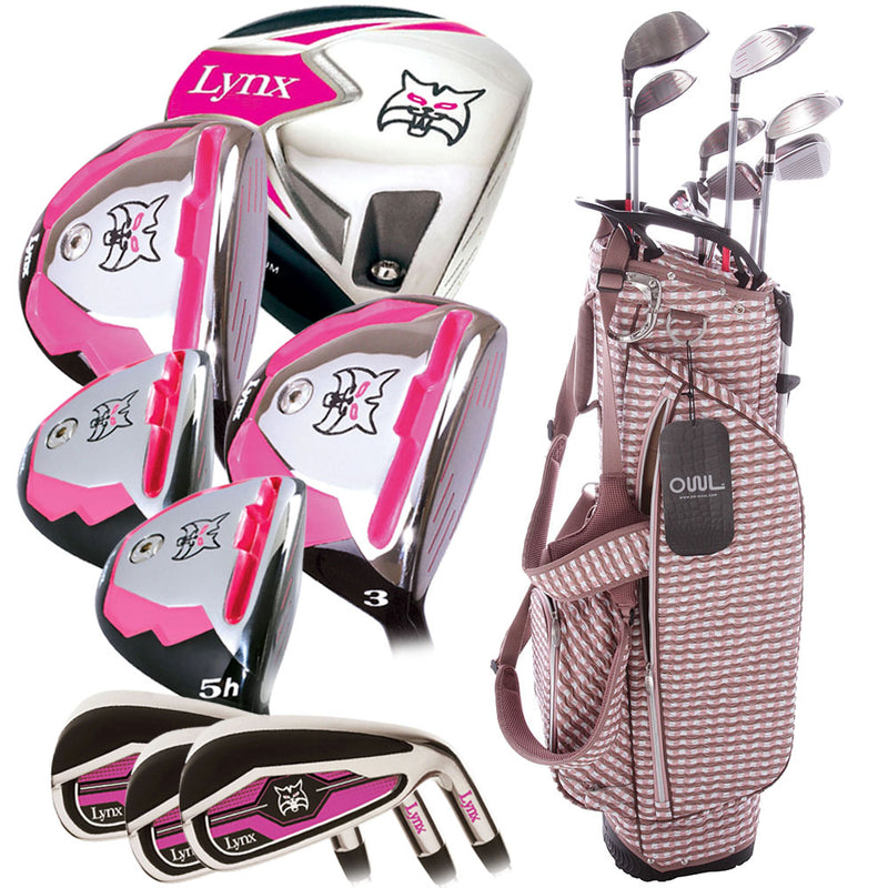 Lynx Ladies 11-Piece Premium Crystal Golf Package Set - White/Dark Brown/Pink