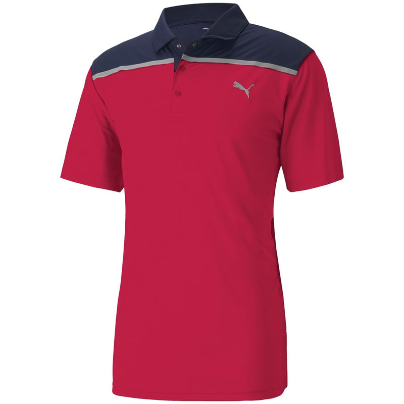 Puma Rotation Bonded Colourblock Polo Shirt - Persian Red/Navy Blazer