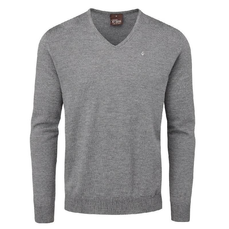 Oscar Jacobson Weston Pin V-Neck Merino Sweater - Dark Grey