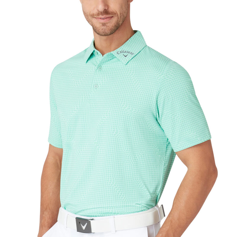 Callaway Warped Gingham Print Polo Shirt - Neptune Green