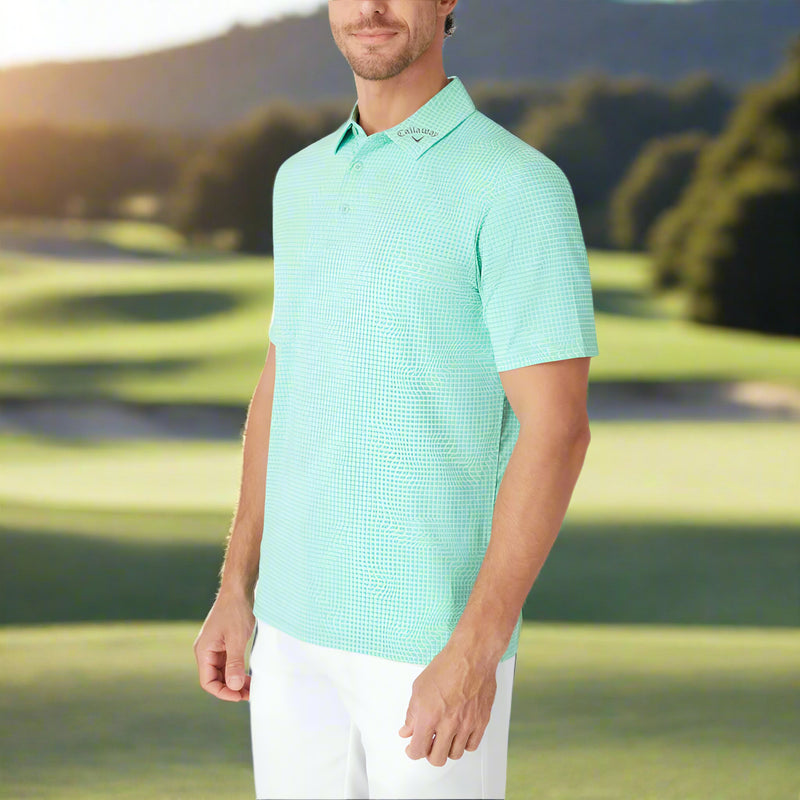 Callaway Warped Gingham Print Polo Shirt - Neptune Green