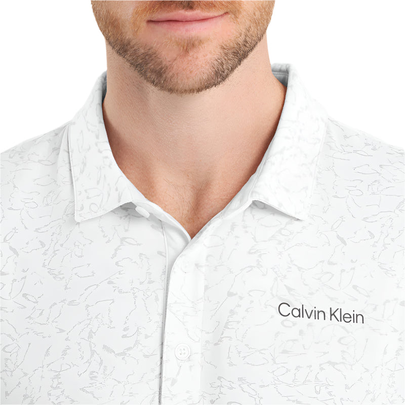 Calvin Klein Abstract Watercolour Printed Polo Shirt - White