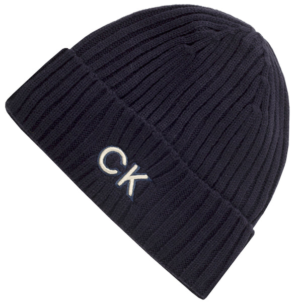 Calvin Klein Ribbed Knit Beanie HD Embroided - Evening Blue