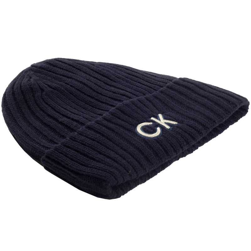 Calvin Klein Ribbed Knit Beanie HD Embroided - Evening Blue