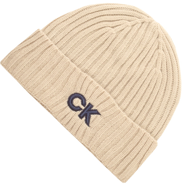 Calvin Klein Ribbed Knit Beanie HD Embroided - Sand