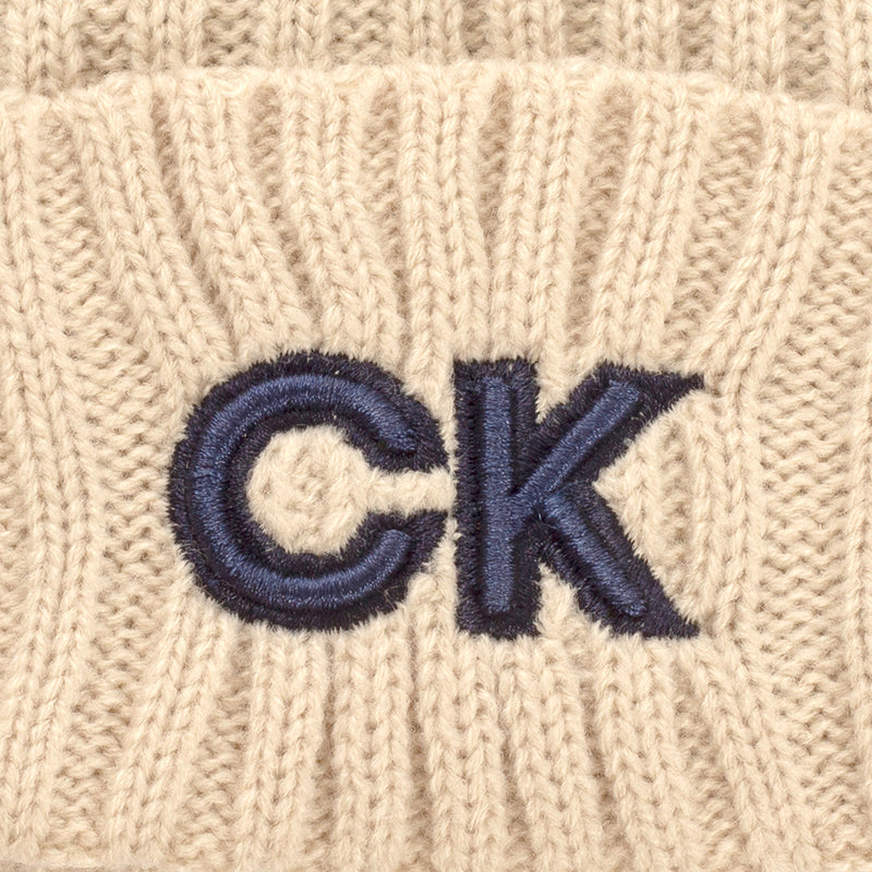 Calvin Klein Ribbed Knit Beanie HD Embroided - Sand