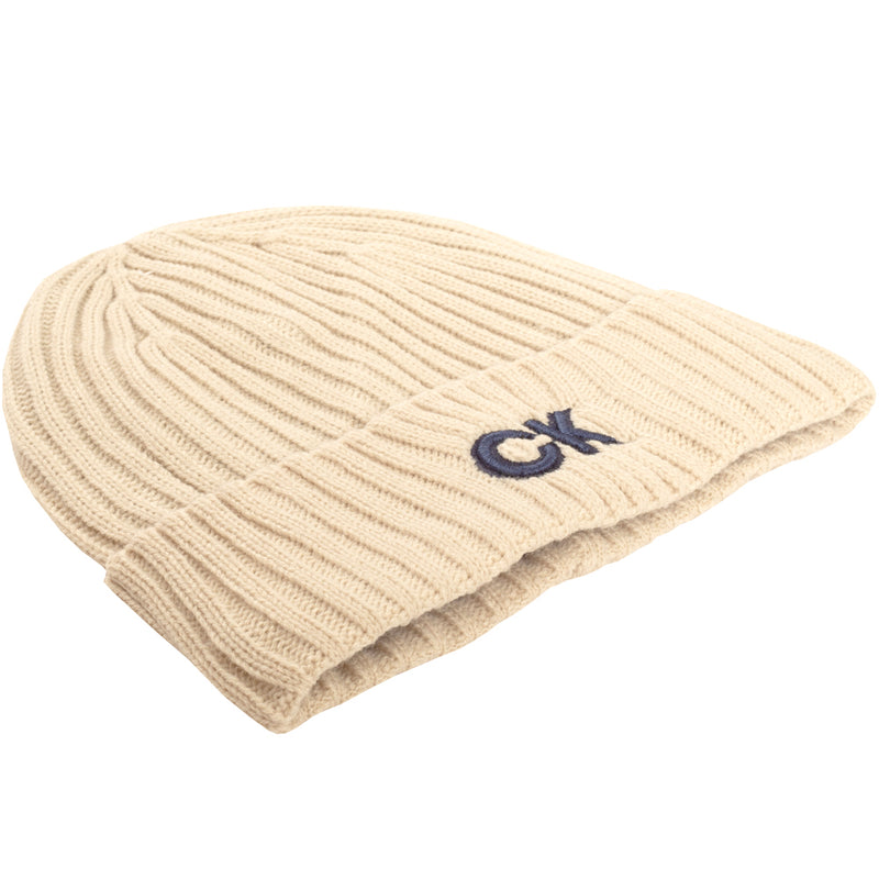 Calvin Klein Ribbed Knit Beanie HD Embroided - Sand