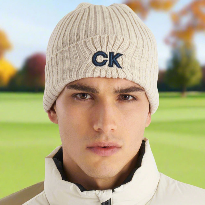 Calvin Klein Ribbed Knit Beanie HD Embroided - Sand