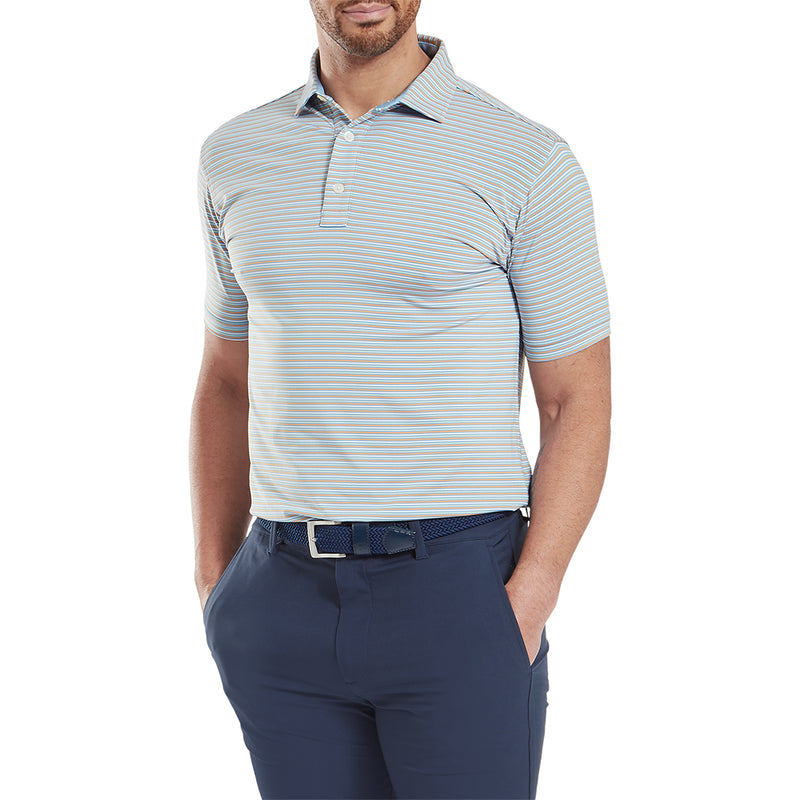 FootJoy Balance Stripe Lisle Polo Shirt - Blue Jay