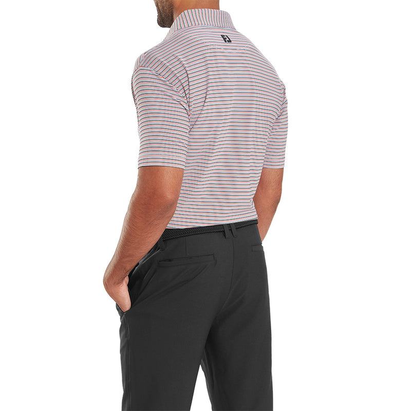 FootJoy Balance Stripe Lisle Polo Shirt - White/Hibiscus