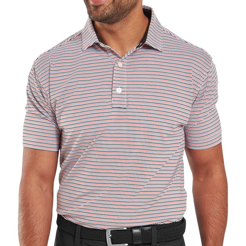 FootJoy Balance Stripe Lisle Polo Shirt - White/Hibiscus