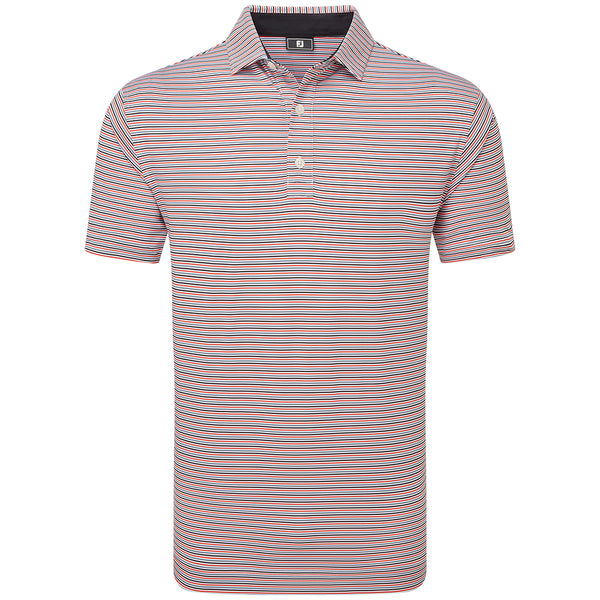 FootJoy Balance Stripe Lisle Polo Shirt - White/Hibiscus