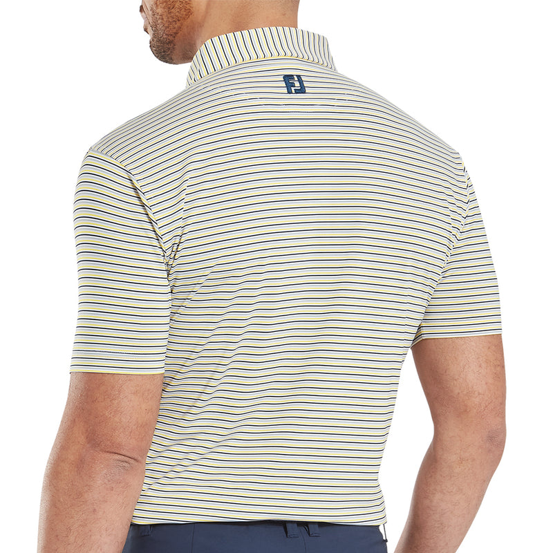 FootJoy Balance Stripe Lisle Polo Shirt - White/Taxi