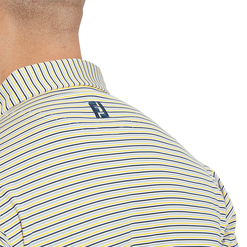 FootJoy Balance Stripe Lisle Polo Shirt - White/Taxi