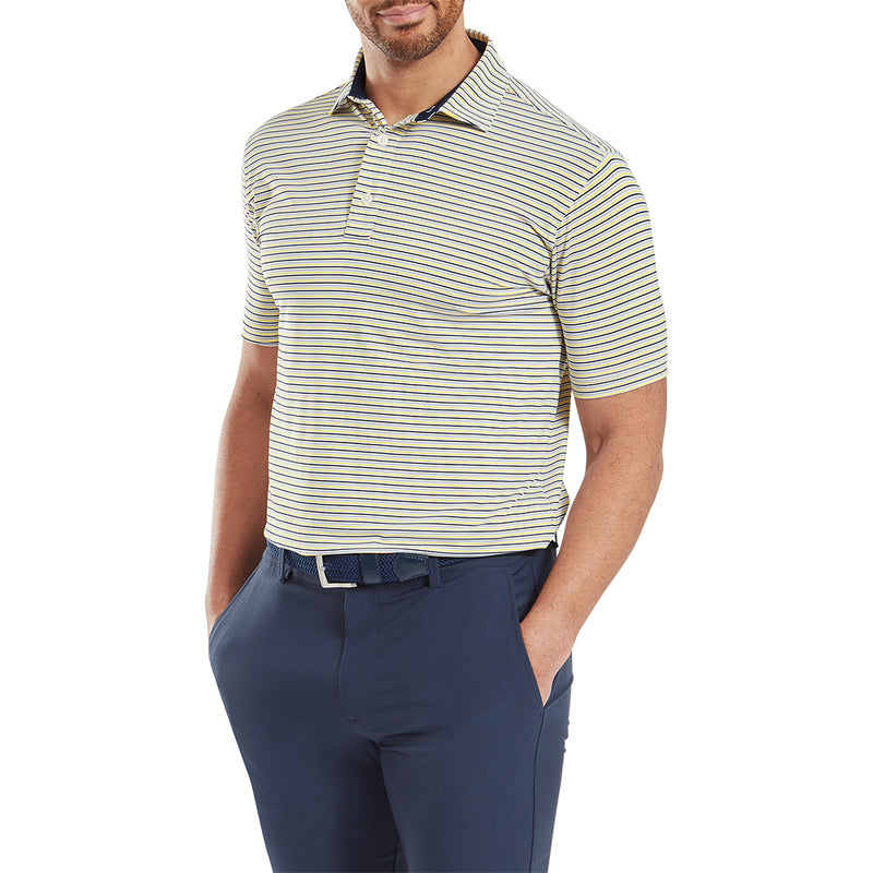 FootJoy Balance Stripe Lisle Polo Shirt - White/Taxi