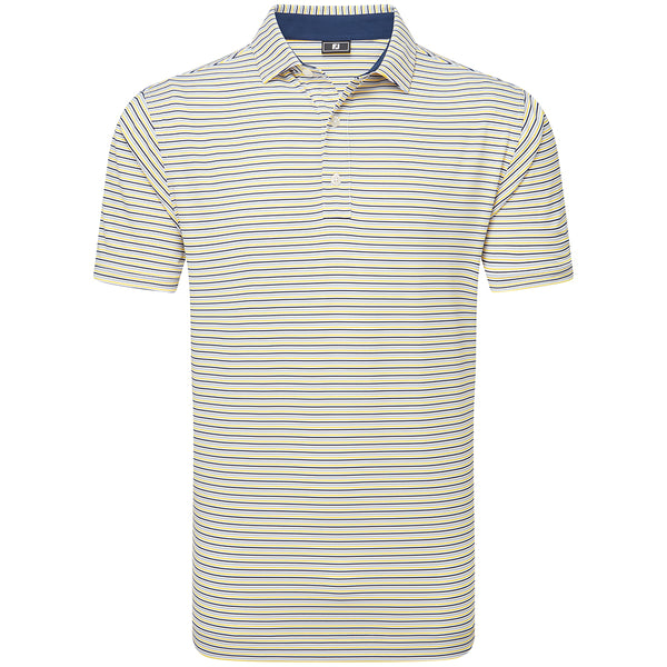 FootJoy Balance Stripe Lisle Polo Shirt - White/Taxi