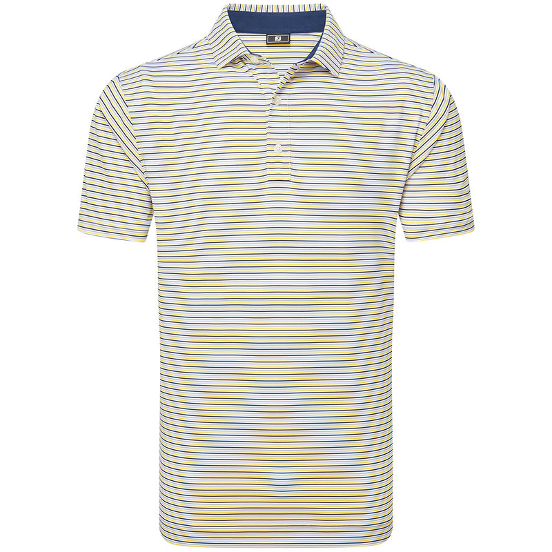 FootJoy Balance Stripe Lisle Polo Shirt - White/Taxi