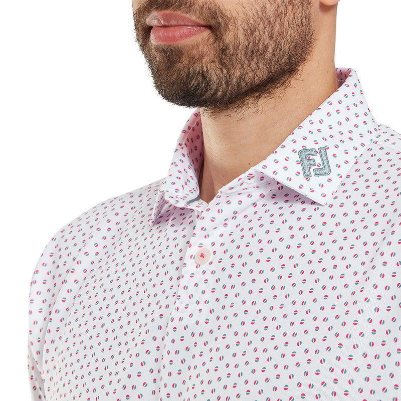 FootJoy Bounce Print Pique Polo Shirt - White/Hibiscus/Flint