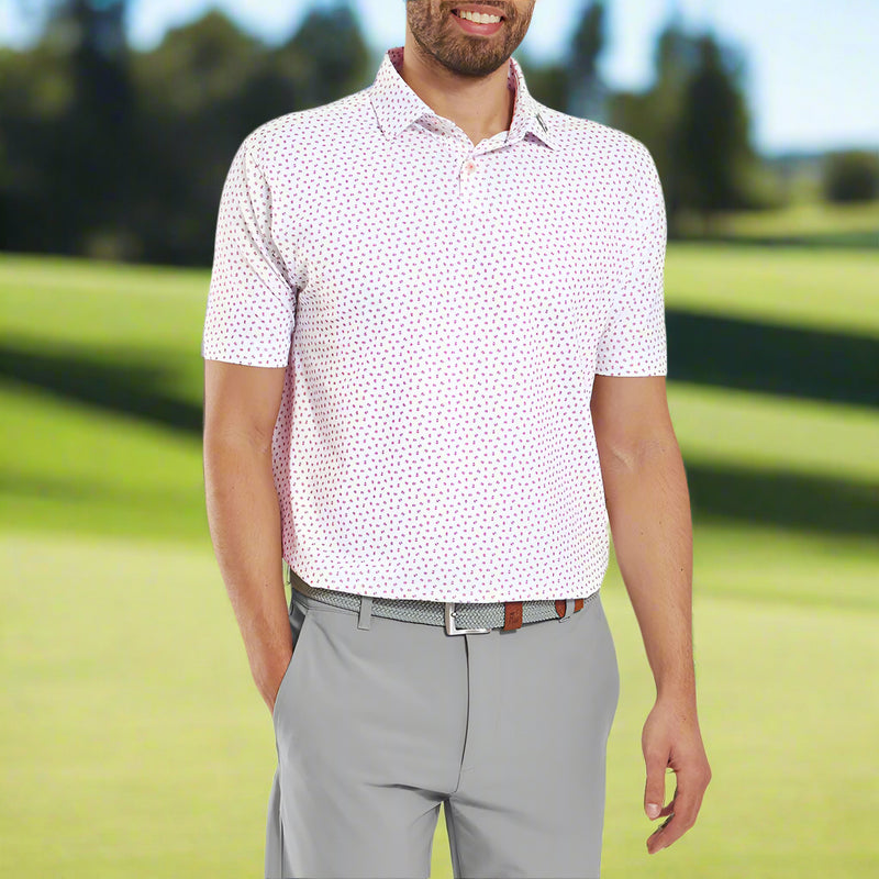 FootJoy Bounce Print Pique Polo Shirt - White/Hibiscus/Flint