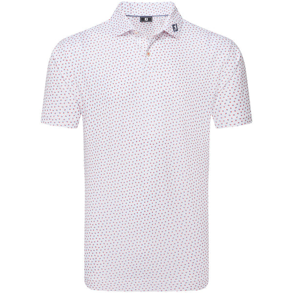 FootJoy Bounce Print Pique Polo Shirt - White/Hibiscus/Flint