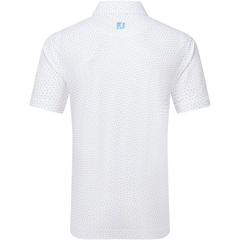 FootJoy Bounce Print Pique Polo Shirt - White/Orange/Blue Jay