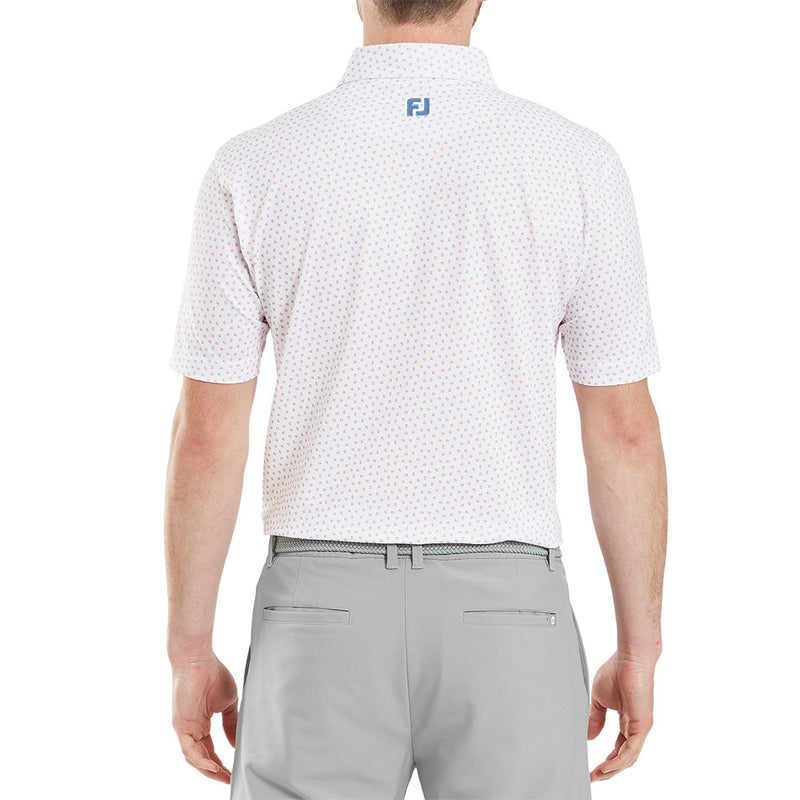 FootJoy Bounce Print Pique Polo Shirt - White/Orange/Blue Jay