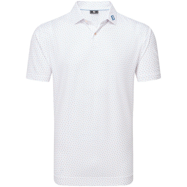 FootJoy Bounce Print Pique Polo Shirt - White/Orange/Blue Jay