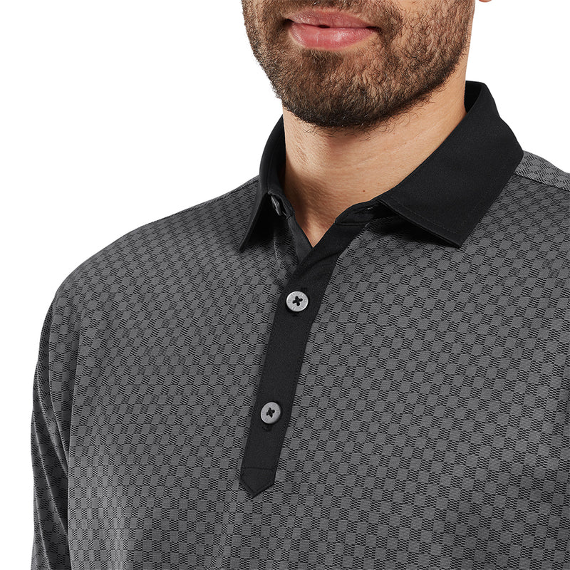 FootJoy Checker Jacquard Polo Shirt - Black/White