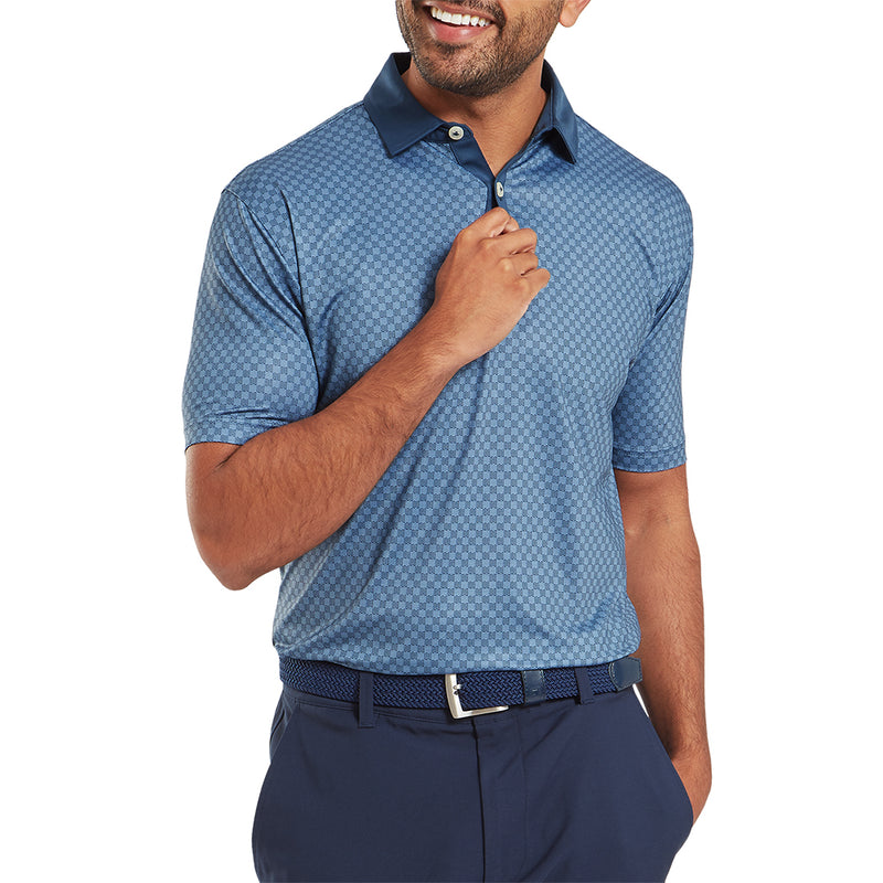 FootJoy Checker Jacquard Polo Shirt - Dark Denim/White