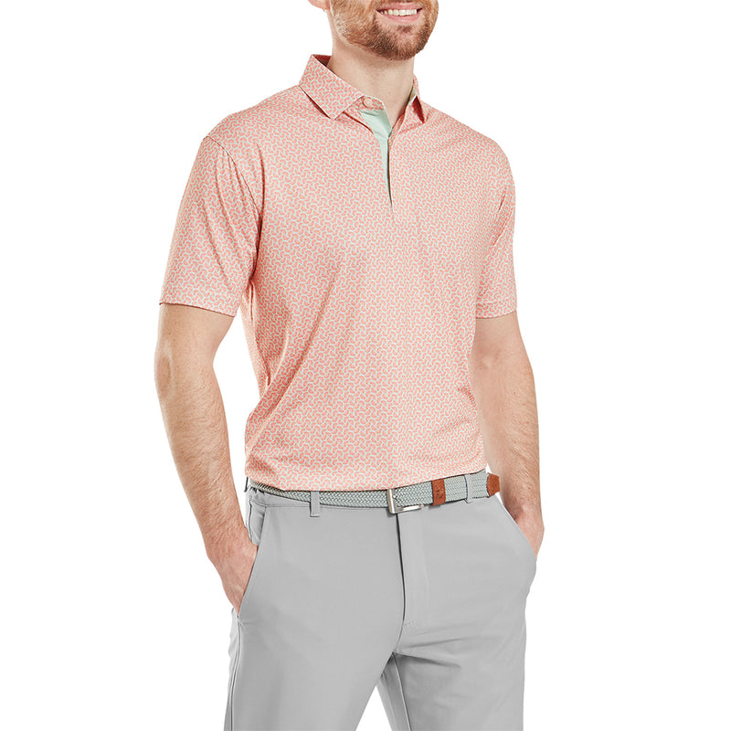 FootJoy Citrus Print Lisle Polo Shirt - Orange/Pistachio