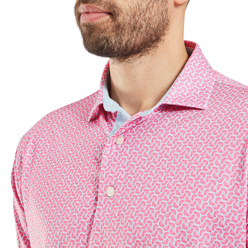 FootJoy Citrus Print Lisle Polo Shirt - Pink Lemonade/Skyway