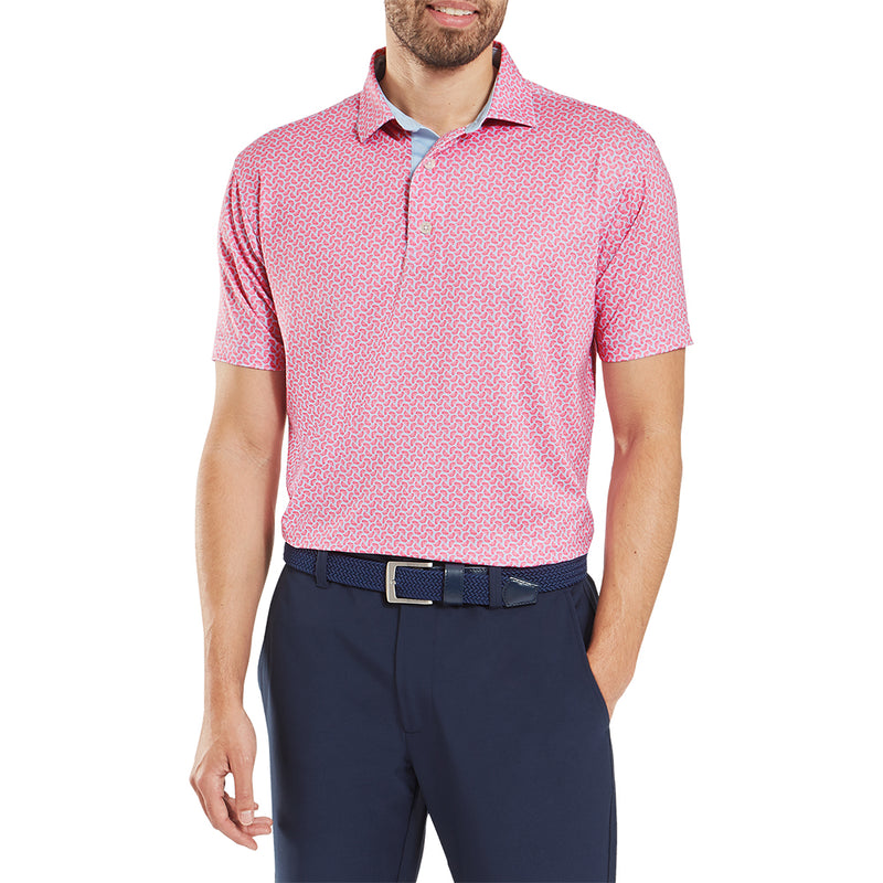 FootJoy Citrus Print Lisle Polo Shirt - Pink Lemonade/Skyway