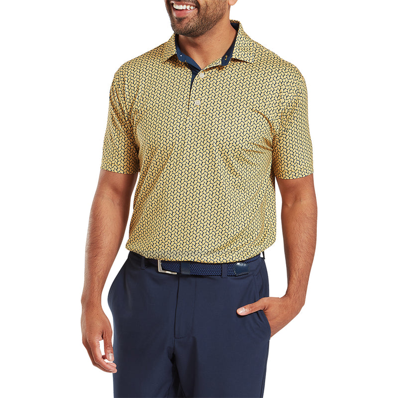 FootJoy Citrus Print Lisle Polo Shirt - Taxi/Navy