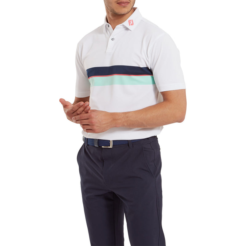 FootJoy Double Chest Band Pique Polo Shirt - White