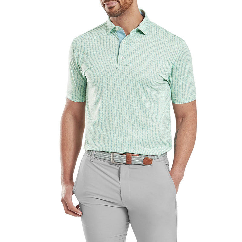 FootJoy Figure Print Lisle Polo Shirt - Pistachio/Bluejay