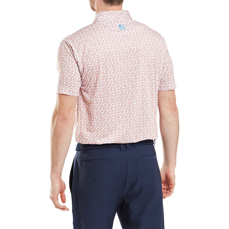 FootJoy Floral Sketch Print Lisle Polo Shirt - Orange/White