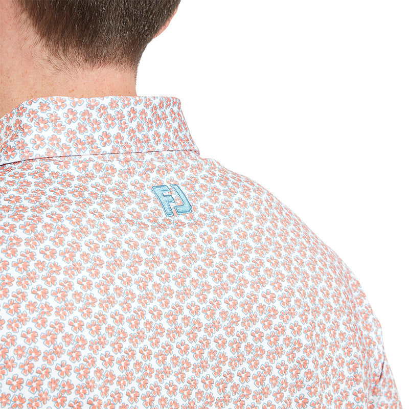 FootJoy Floral Sketch Print Lisle Polo Shirt - Orange/White