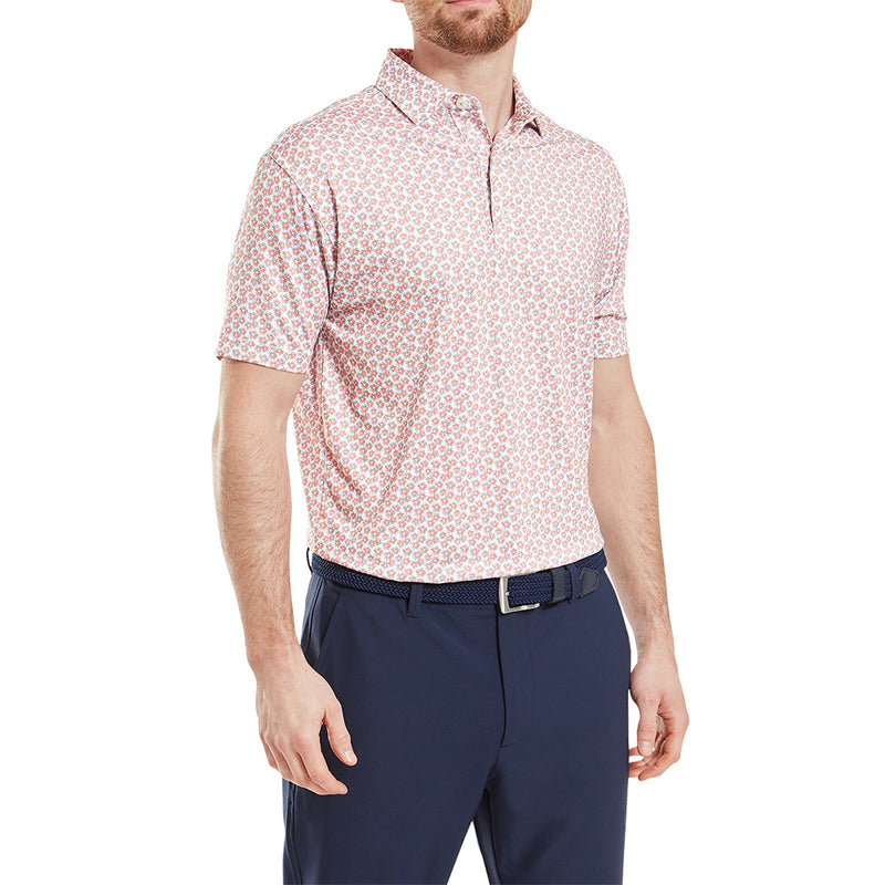 FootJoy Floral Sketch Print Lisle Polo Shirt - Orange/White