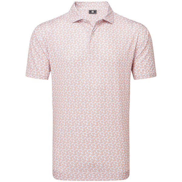 FootJoy Floral Sketch Print Lisle Polo Shirt - Orange/White