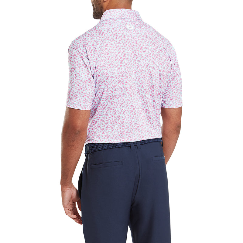 FootJoy Floral Sketch Print Lisle Polo Shirt - Pink Lemonade/Skyway