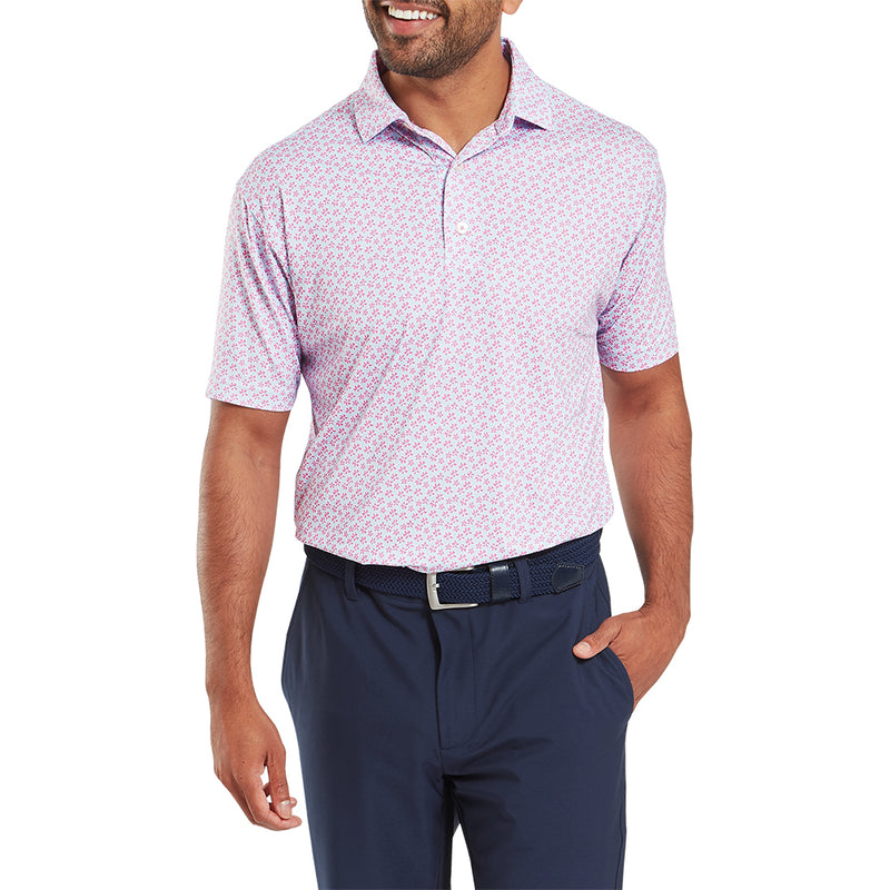 FootJoy Floral Sketch Print Lisle Polo Shirt - Pink Lemonade/Skyway