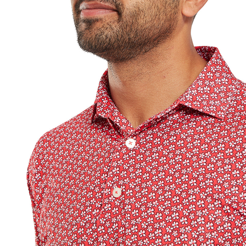 FootJoy Floral Sketch Print Lisle Polo Shirt - White/Hibiscus