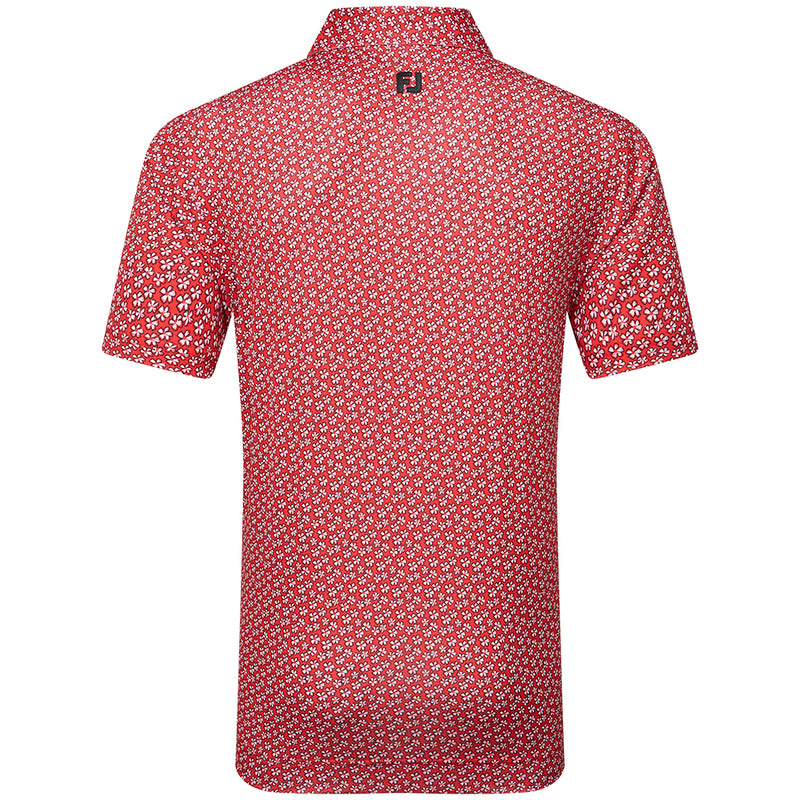 FootJoy Floral Sketch Print Lisle Polo Shirt - White/Hibiscus