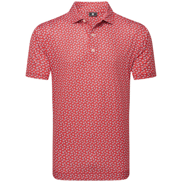 FootJoy Floral Sketch Print Lisle Polo Shirt - White/Hibiscus