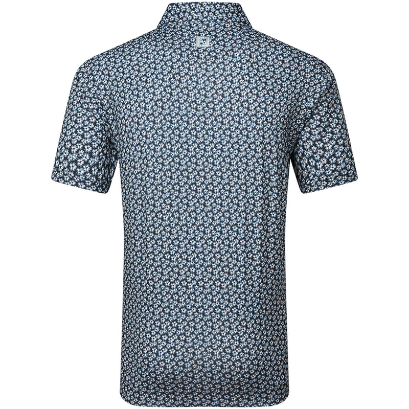 FootJoy Floral Sketch Print Lisle Polo Shirt - White/Navy