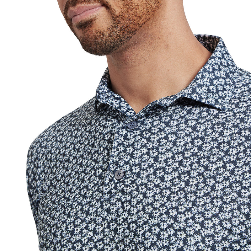 FootJoy Floral Sketch Print Lisle Polo Shirt - White/Navy