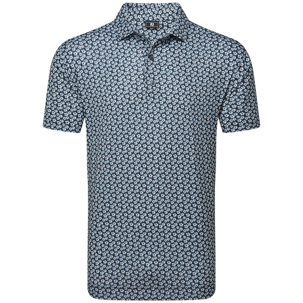 FootJoy Floral Sketch Print Lisle Polo Shirt - White/Navy